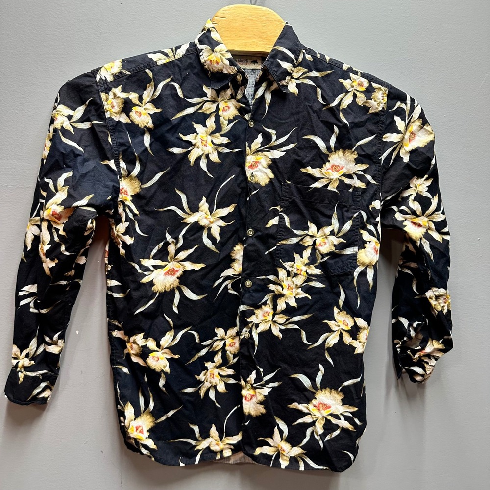 Le Shark Hawaiian Shirt Mens Medium Black Floral Aloha Button Up Cotton Tropical - Picture 11 of 11